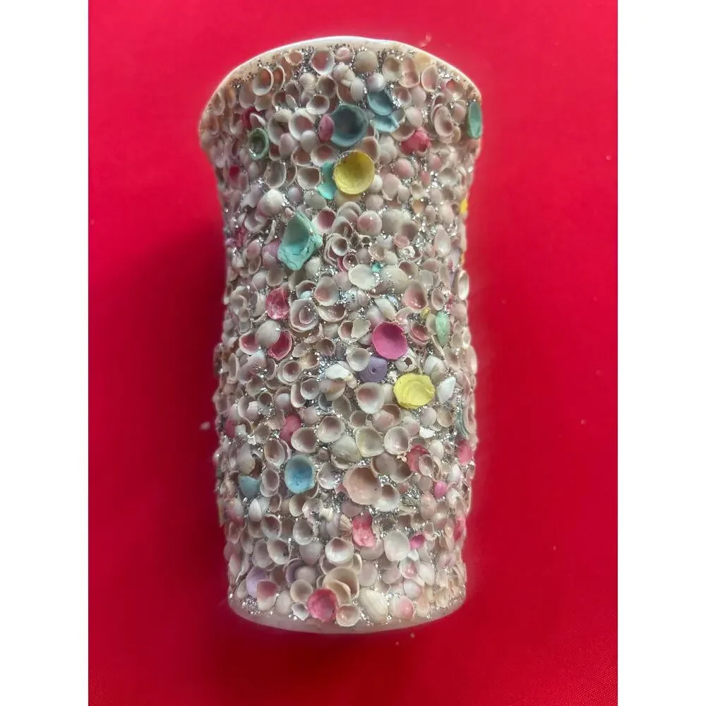 Vintage 60s~70s Shell Art Vase Kitsch FLORIDA Seashell Covered 5 1/2